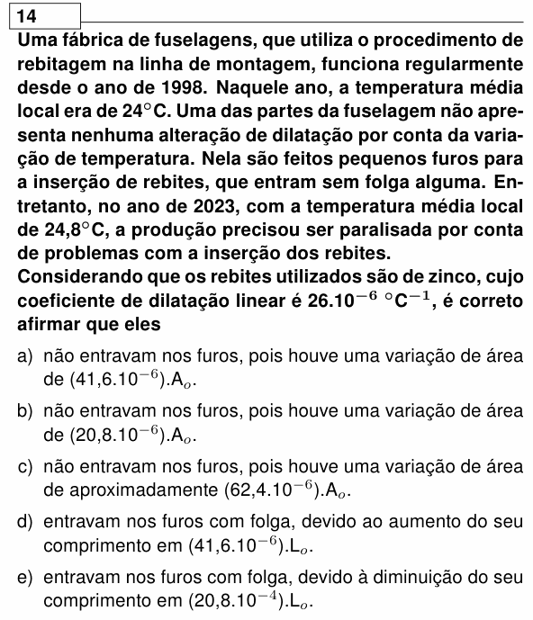 Enunciado da questão 14 de Física do UEL 2025