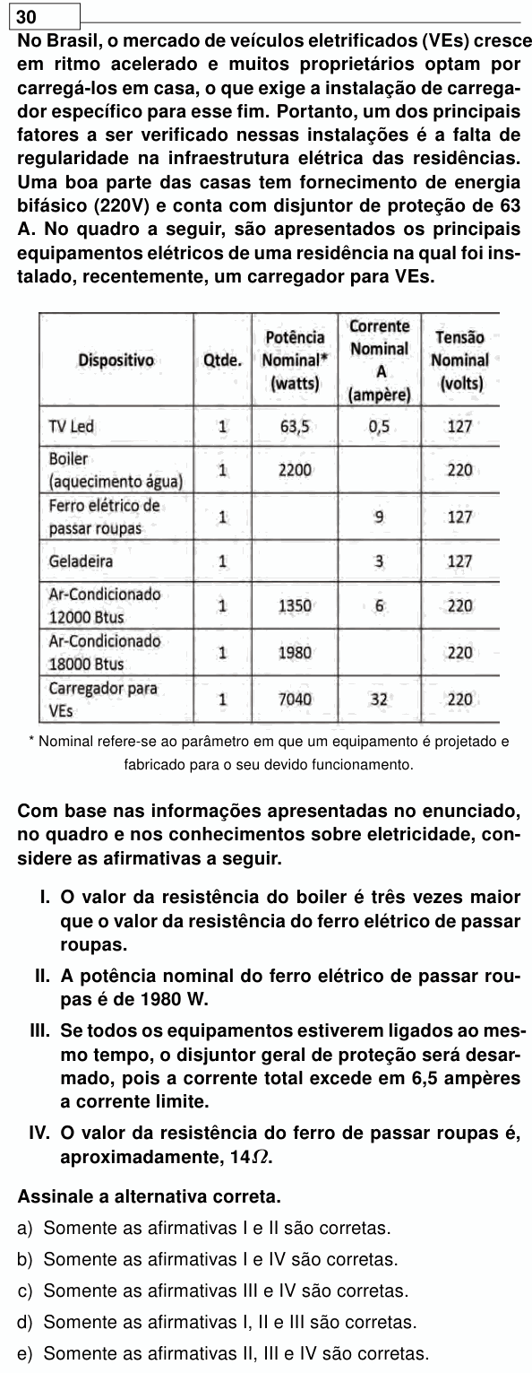 Enunciado da questão 30 de Física do UEL 2025