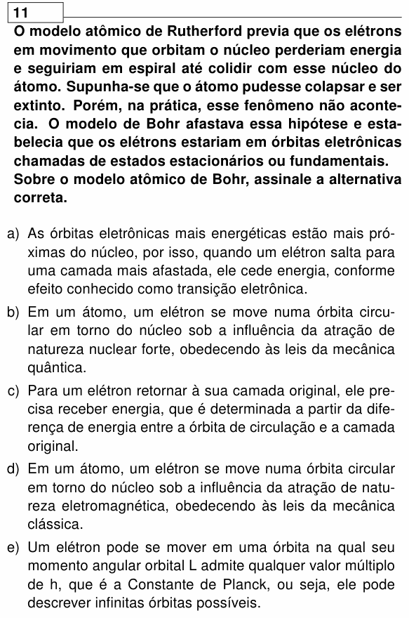 Enunciado da questão 11 de Física do UEL 2026