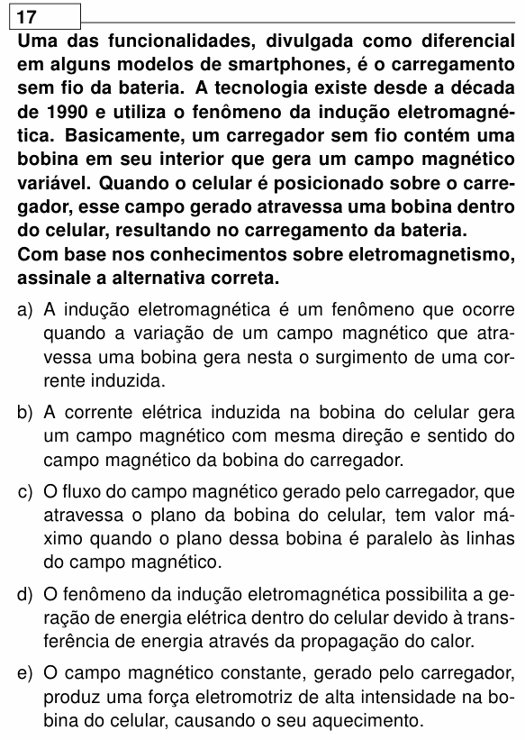 Enunciado da questão 17 de Física do UEL 2026