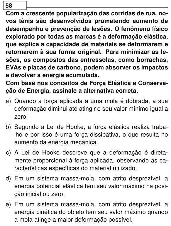 Enunciado da questão 58 de Física do UEL 2026