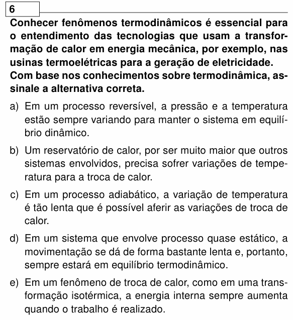 Enunciado da questão 6 de Física do UEL 2026