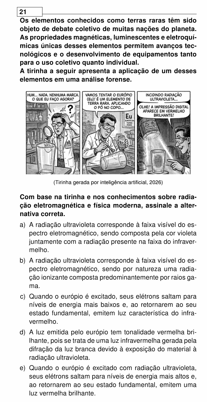 Enunciado da questão 21 de Física do UEL 2027