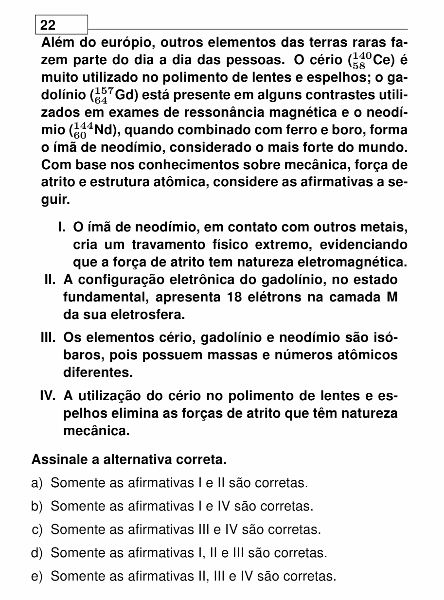 Enunciado da questão 22 de Física do UEL 2027