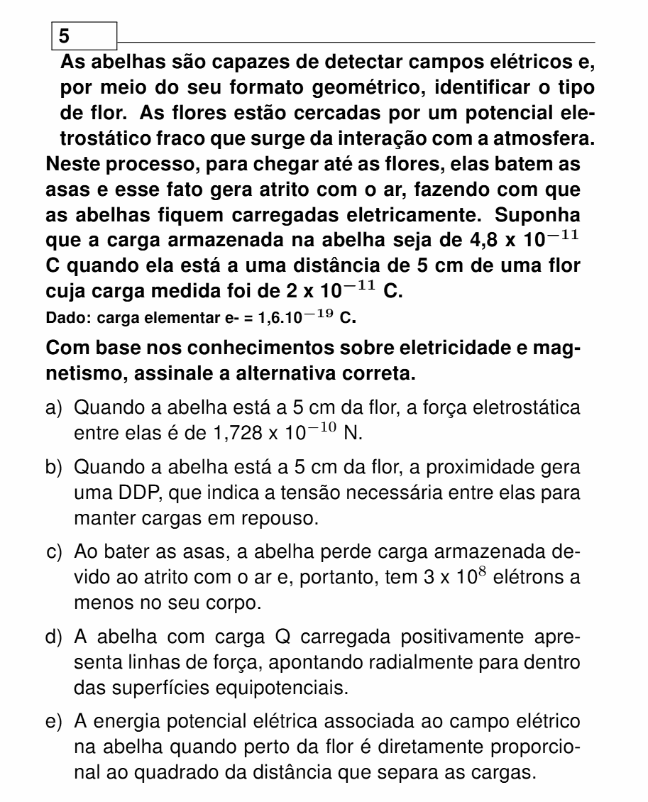Enunciado da questão 5 de Física do UEL 2027