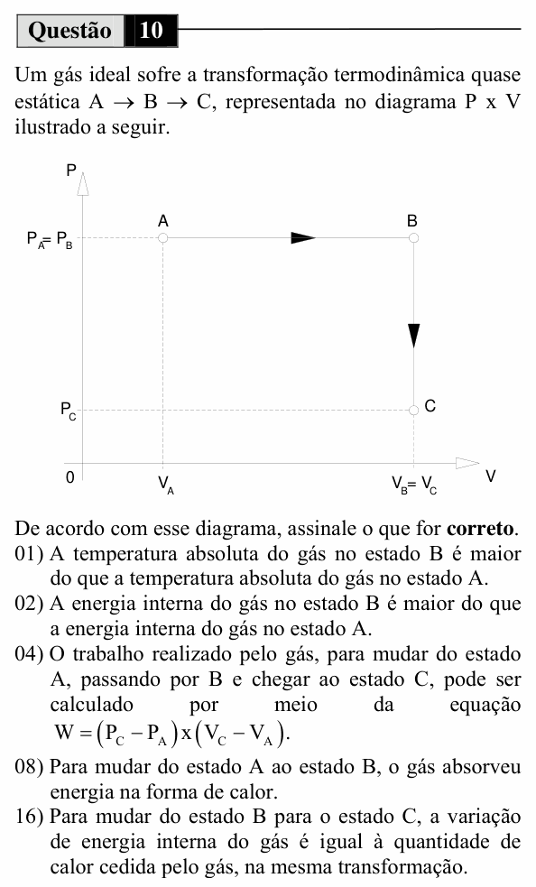 Enunciado da questão 10 de Física do UEM 2010 (Inverno, Conhecimentos Específicos)