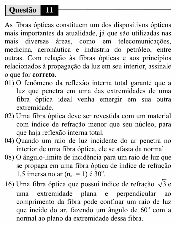Enunciado da questão 11 de Física do UEM 2010 (Inverno, Conhecimentos Específicos)