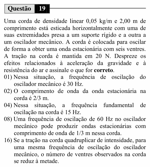 Enunciado da questão 19 de Física do UEM 2010 (Inverno, Conhecimentos Específicos)