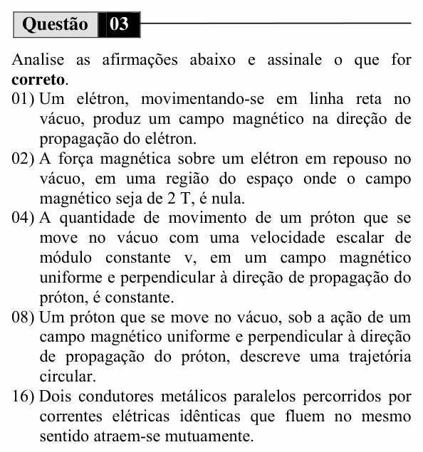 Enunciado da questão 3 de Física do UEM 2010 (Inverno, Conhecimentos Específicos)