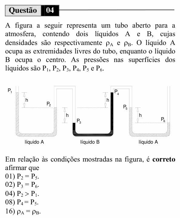 Enunciado da questão 4 de Física do UEM 2010 (Inverno, Conhecimentos Específicos)