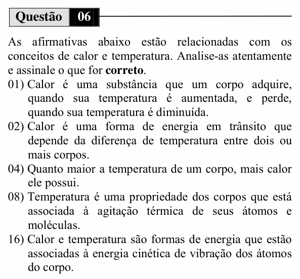 Enunciado da questão 6 de Física do UEM 2010 (Inverno, Conhecimentos Específicos)