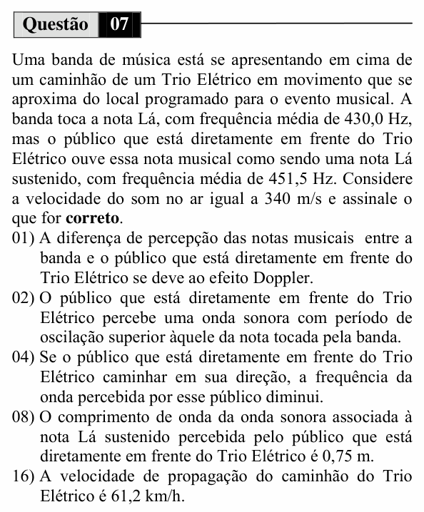 Enunciado da questão 7 de Física do UEM 2010 (Inverno, Conhecimentos Específicos)