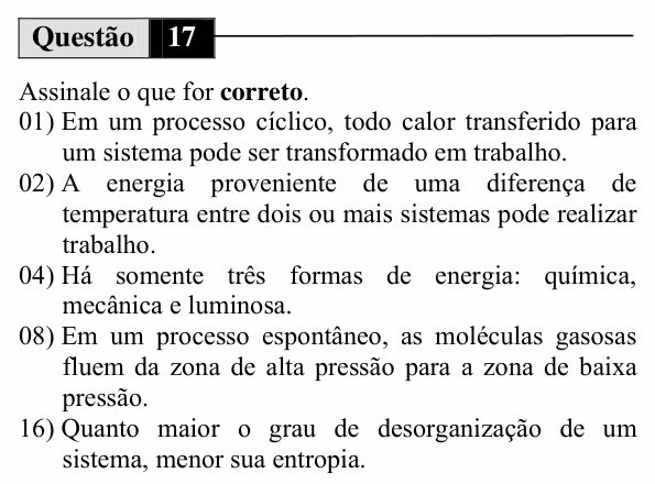 Enunciado da questão 17 de Física do UEM 2010 (Inverno)