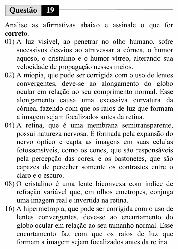Enunciado da questão 19 de Física do UEM 2010 (Inverno)