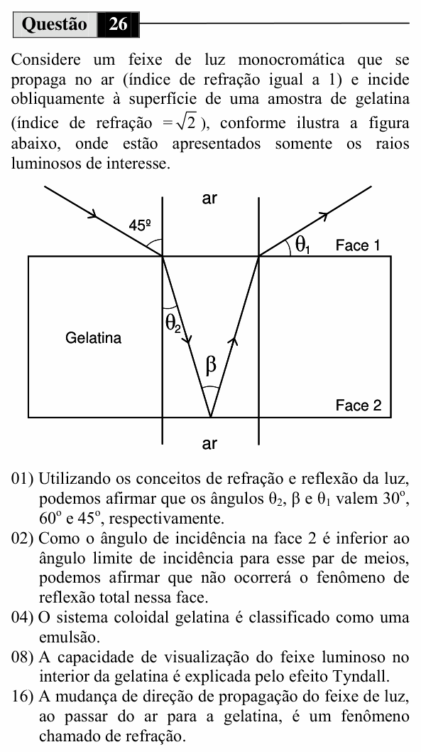Enunciado da questão 26 de Física do UEM 2010 (Inverno)