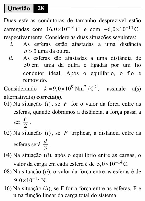 Enunciado da questão 28 de Física do UEM 2010 (Inverno)