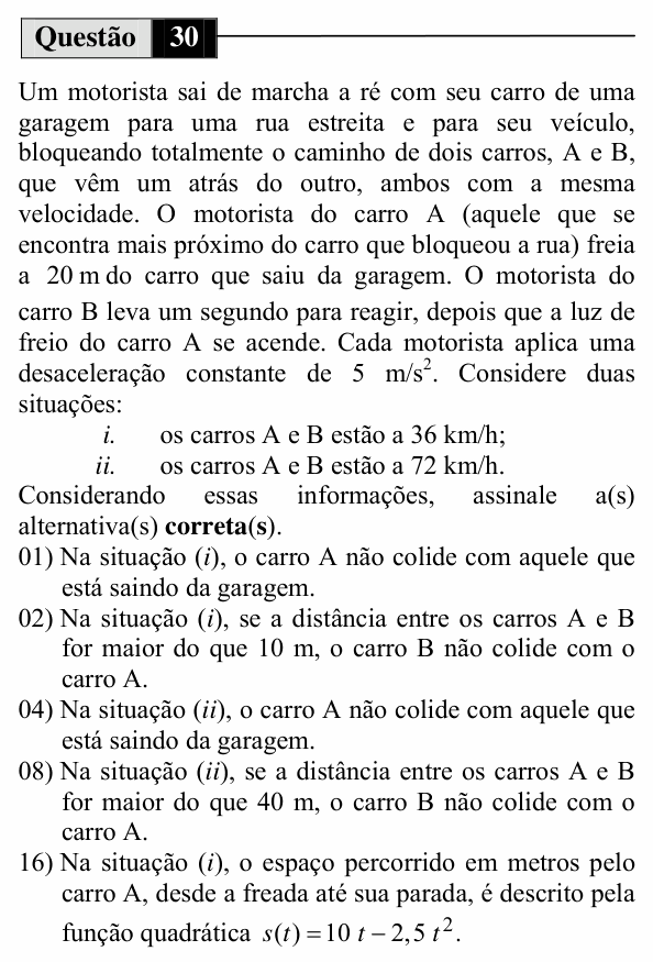 Enunciado da questão 30 de Física do UEM 2010 (Inverno)