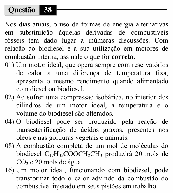 Enunciado da questão 38 de Física do UEM 2010 (Inverno)