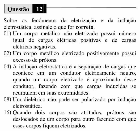 Enunciado da questão 12 de Física do UEM 2010 (Verão, Conhecimentos Específicos)