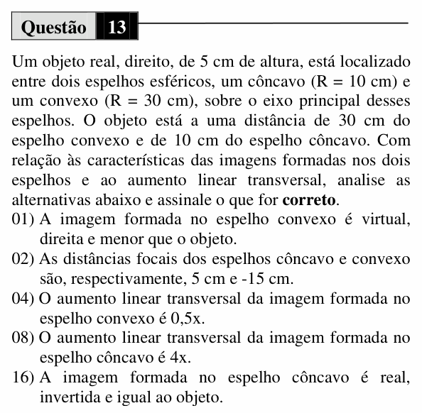 Enunciado da questão 13 de Física do UEM 2010 (Verão, Conhecimentos Específicos)