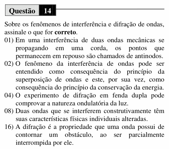 Enunciado da questão 14 de Física do UEM 2010 (Verão, Conhecimentos Específicos)