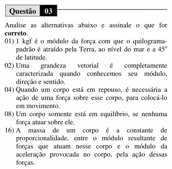 Enunciado da questão 3 de Física do UEM 2010 (Verão, Conhecimentos Específicos)
