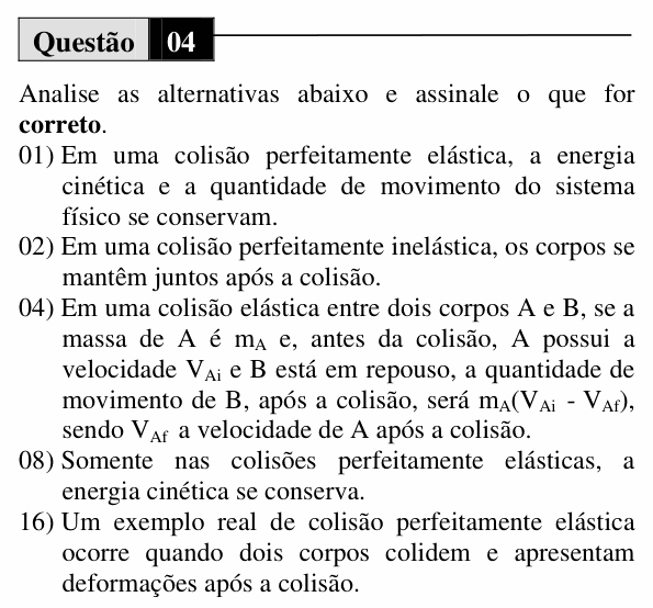 Enunciado da questão 4 de Física do UEM 2010 (Verão, Conhecimentos Específicos)