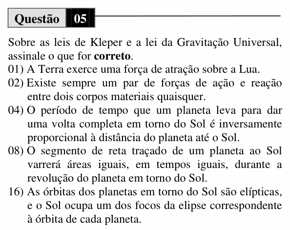 Enunciado da questão 5 de Física do UEM 2010 (Verão, Conhecimentos Específicos)
