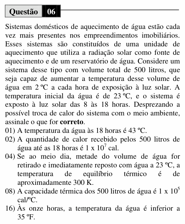 Enunciado da questão 6 de Física do UEM 2010 (Verão, Conhecimentos Específicos)