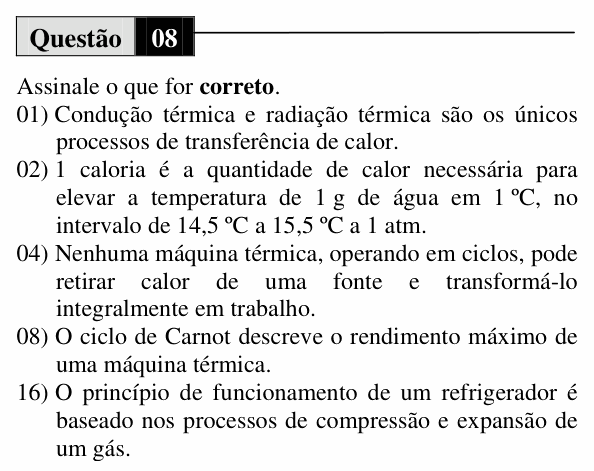 Enunciado da questão 8 de Física do UEM 2010 (Verão, Conhecimentos Específicos)