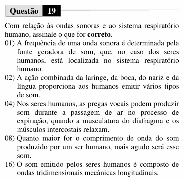 Enunciado da questão 19 de Física do UEM 2010 (Verão)