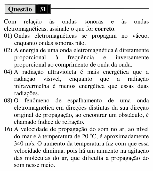 Enunciado da questão 31 de Física do UEM 2010 (Verão)