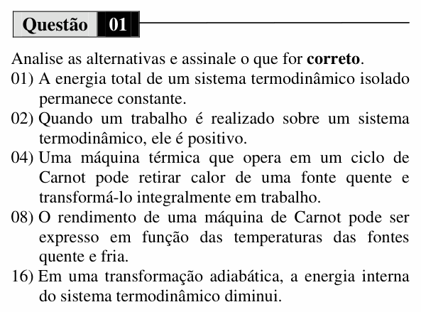 Enunciado da questão 1 de Física do UEM 2011 (Inverno, Conhecimentos Específicos)