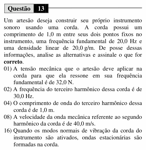 Enunciado da questão 13 de Física do UEM 2011 (Inverno, Conhecimentos Específicos)