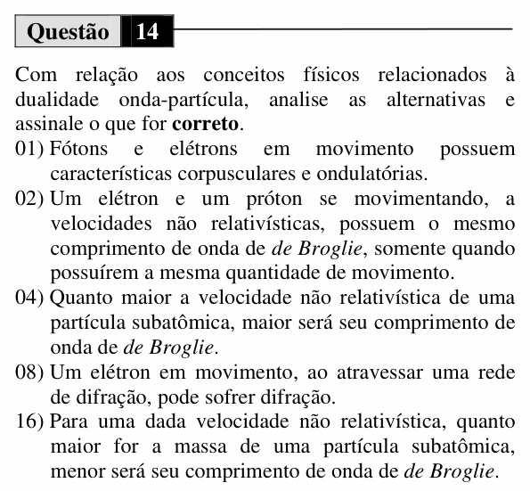 Enunciado da questão 14 de Física do UEM 2011 (Inverno, Conhecimentos Específicos)