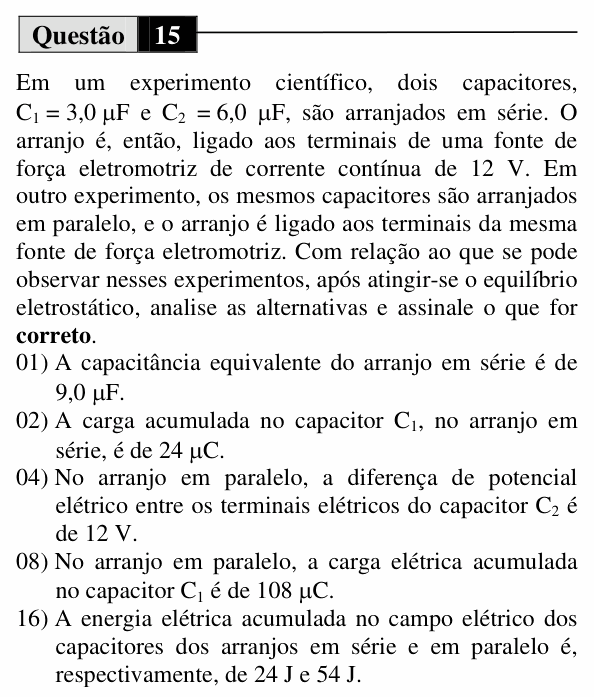 Enunciado da questão 15 de Física do UEM 2011 (Inverno, Conhecimentos Específicos)