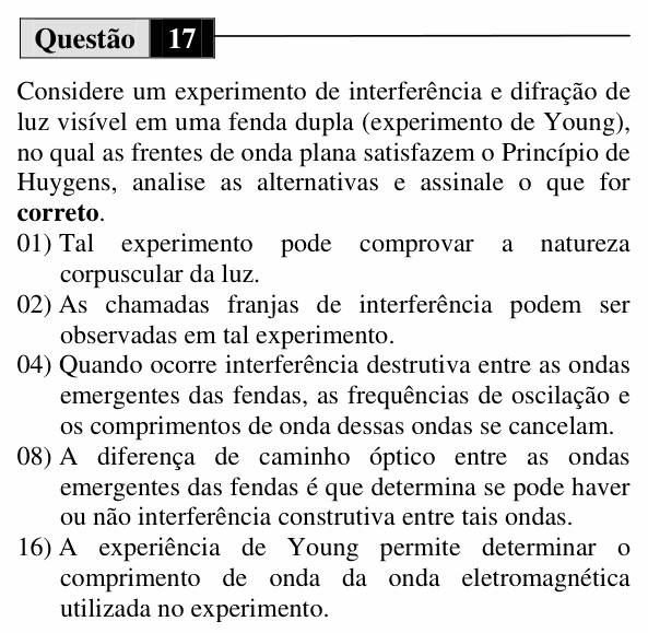 Enunciado da questão 17 de Física do UEM 2011 (Inverno, Conhecimentos Específicos)