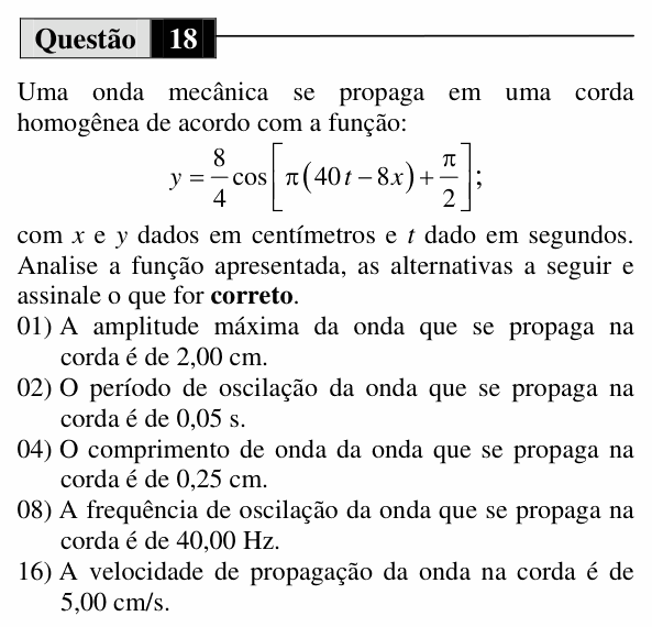Enunciado da questão 18 de Física do UEM 2011 (Inverno, Conhecimentos Específicos)