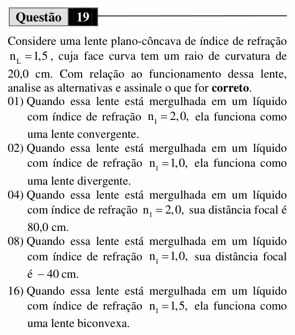 Enunciado da questão 19 de Física do UEM 2011 (Inverno, Conhecimentos Específicos)