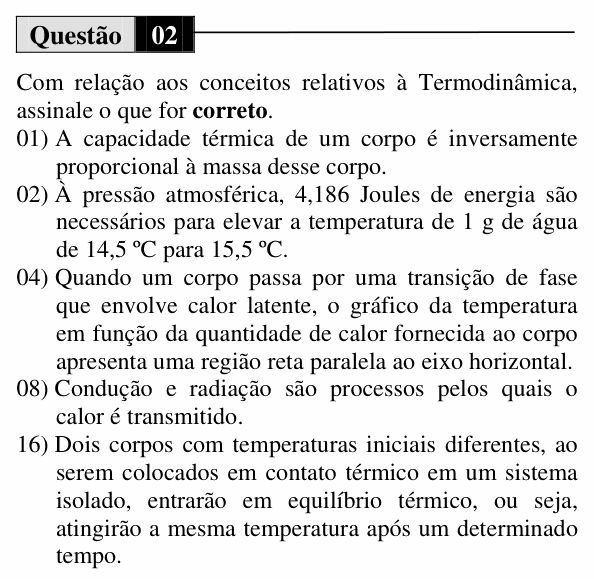 Enunciado da questão 2 de Física do UEM 2011 (Inverno, Conhecimentos Específicos)