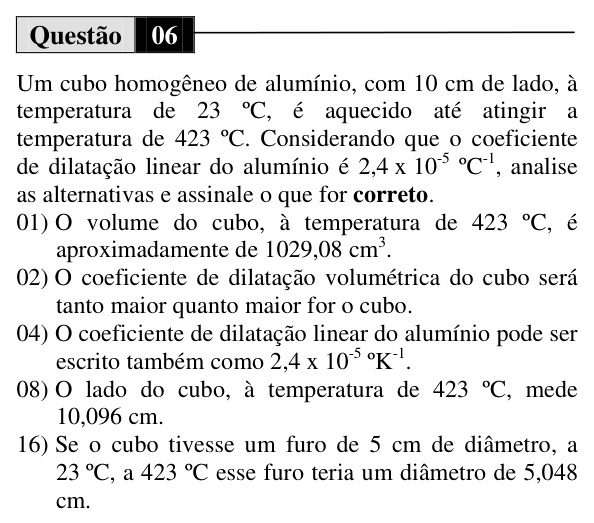 Enunciado da questão 6 de Física do UEM 2011 (Inverno, Conhecimentos Específicos)