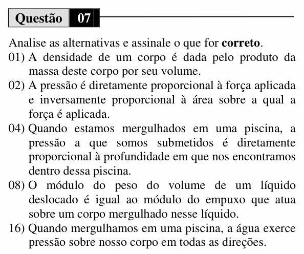 Enunciado da questão 7 de Física do UEM 2011 (Inverno, Conhecimentos Específicos)