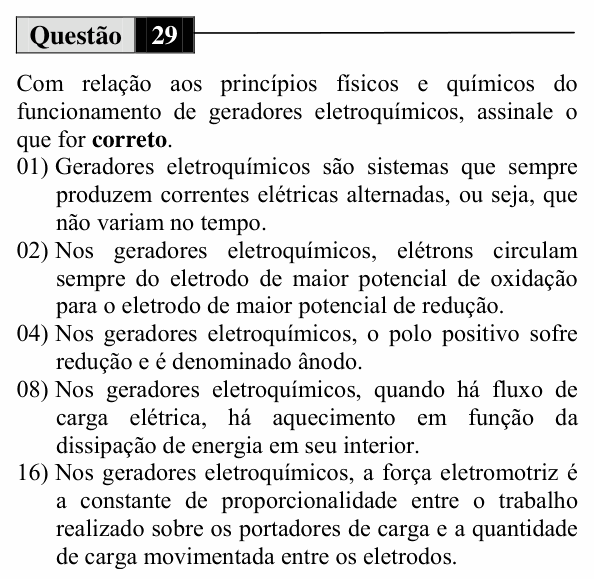 Enunciado da questão 29 de Física do UEM 2011 (Inverno)