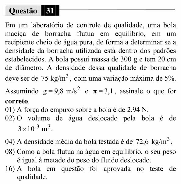 Enunciado da questão 31 de Física do UEM 2011 (Inverno)