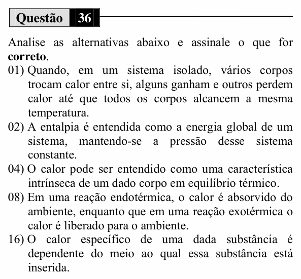 Enunciado da questão 36 de Física do UEM 2011 (Inverno)