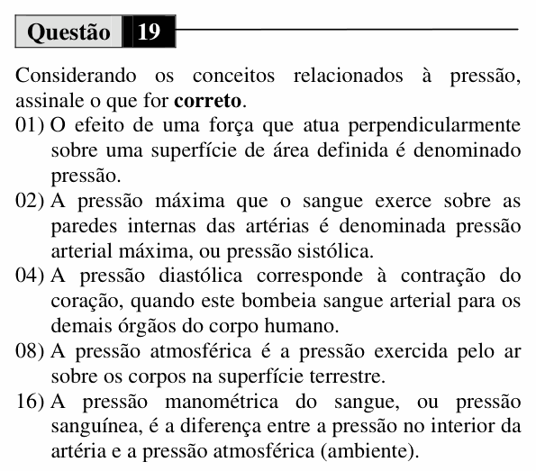 Enunciado da questão 19 de Física do UEM 2011 (Verão)