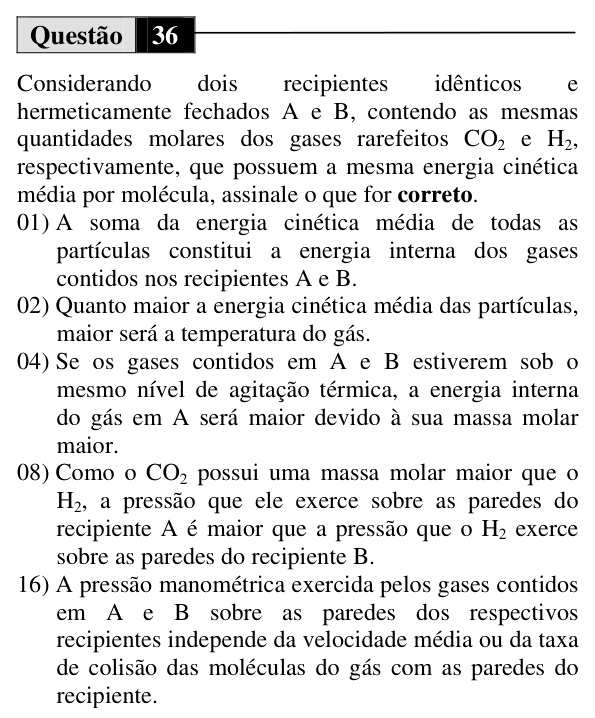 Enunciado da questão 36 de Física do UEM 2011 (Verão)