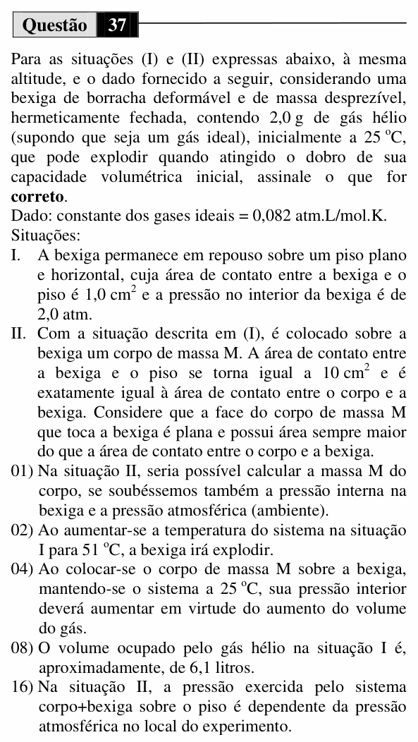 Enunciado da questão 37 de Física do UEM 2011 (Verão)