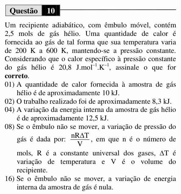 Enunciado da questão 10 de Física do UEM 2012 (Inverno, Conhecimentos Específicos)