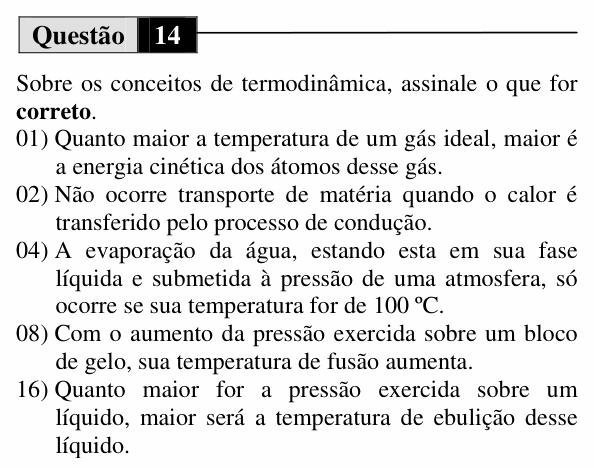 Enunciado da questão 14 de Física do UEM 2012 (Inverno, Conhecimentos Específicos)